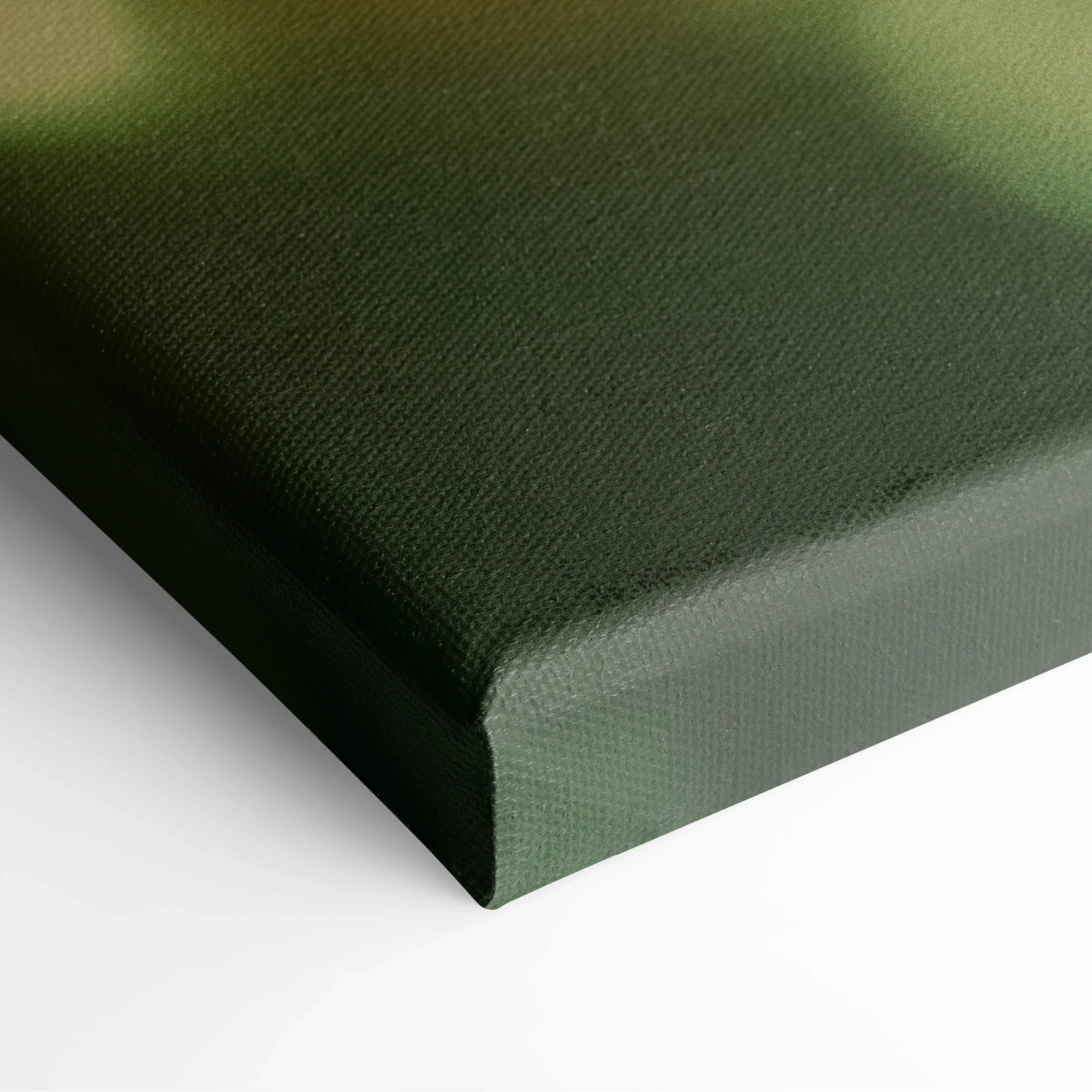 Dark green canvas wall art with textured woven surface featuring tropical palm leaves and warm golden glow decor