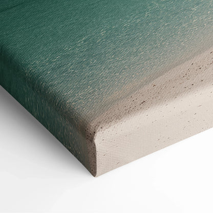 Tropical beach scene canvas wall art with turquoise water and sandy shore decor.