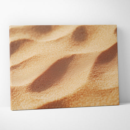 Close-up digital art canvas print of textured tropical beach sand in warm golden tones, wall decor.