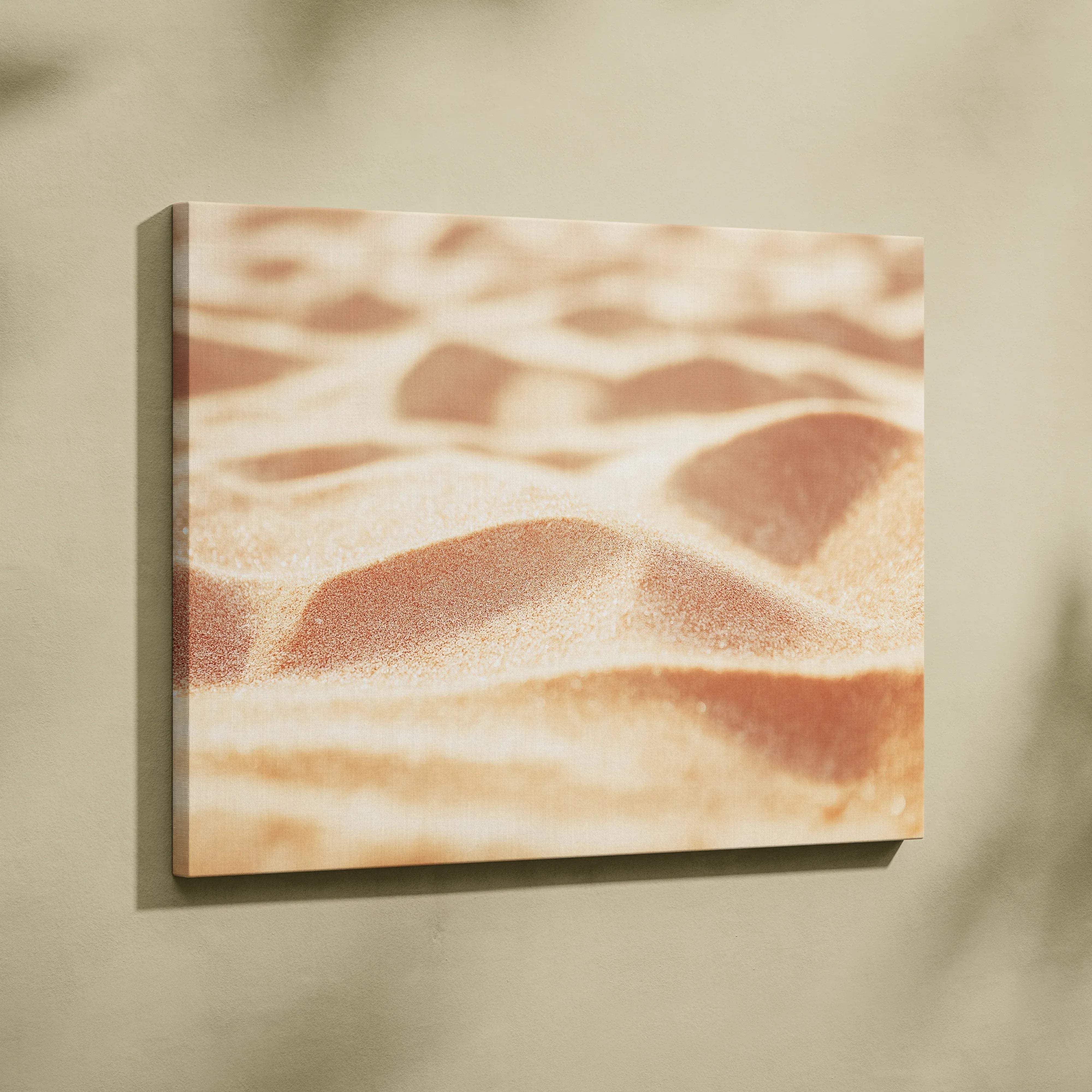 Beige canvas wall art featuring a textured sand dune landscape in warm earth tones for tropical beach decor