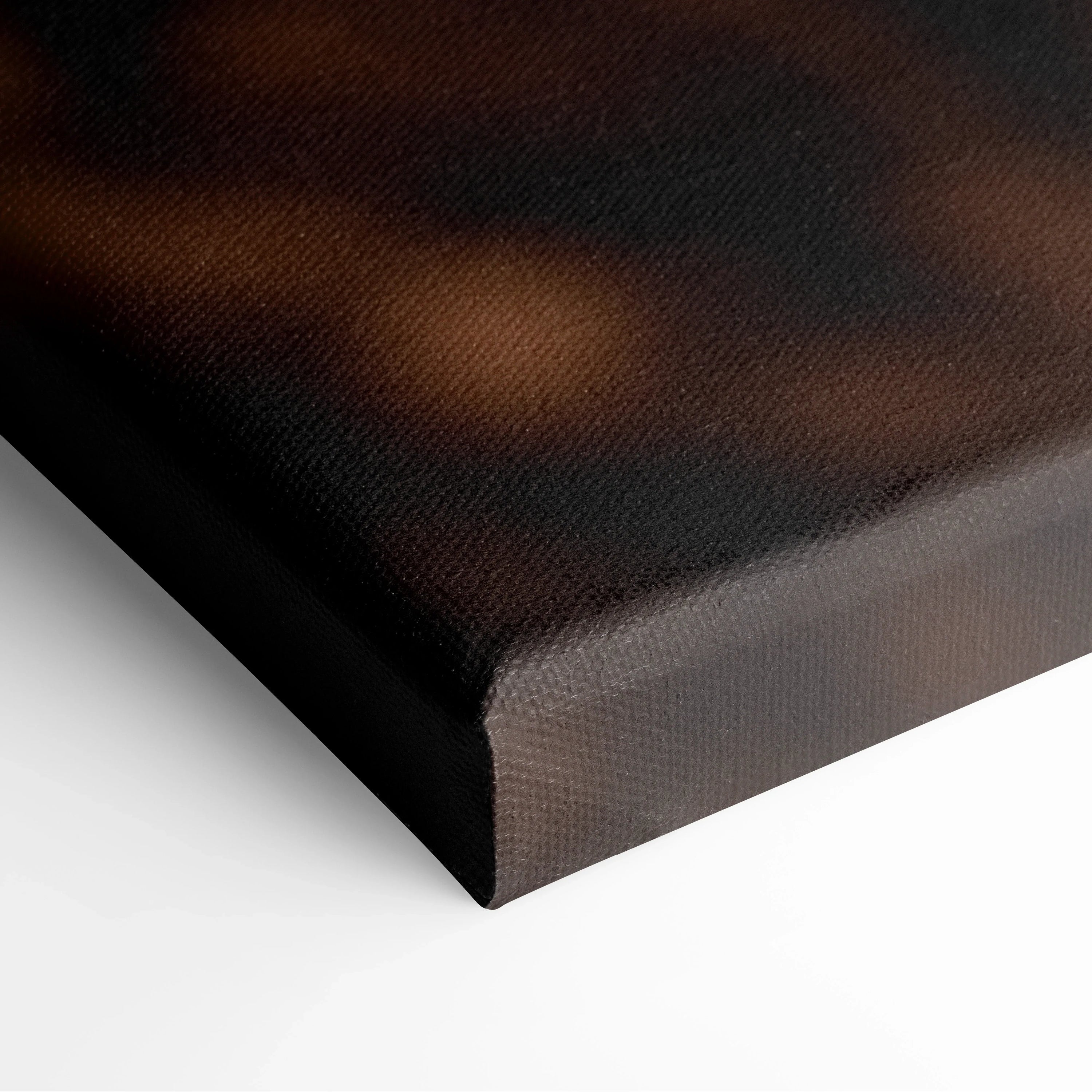 Close-up of textured canvas print edge with dark brown and black tones for wall art decor.
