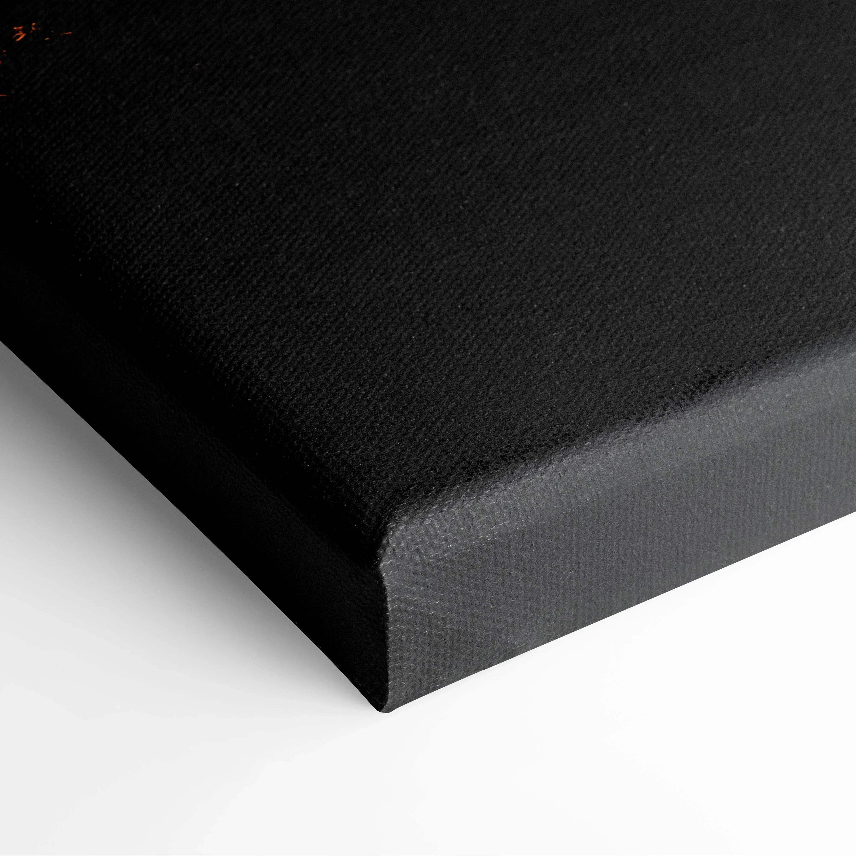 Black canvas wrap with a smooth texture and tightly stretched edges for wall art decor.