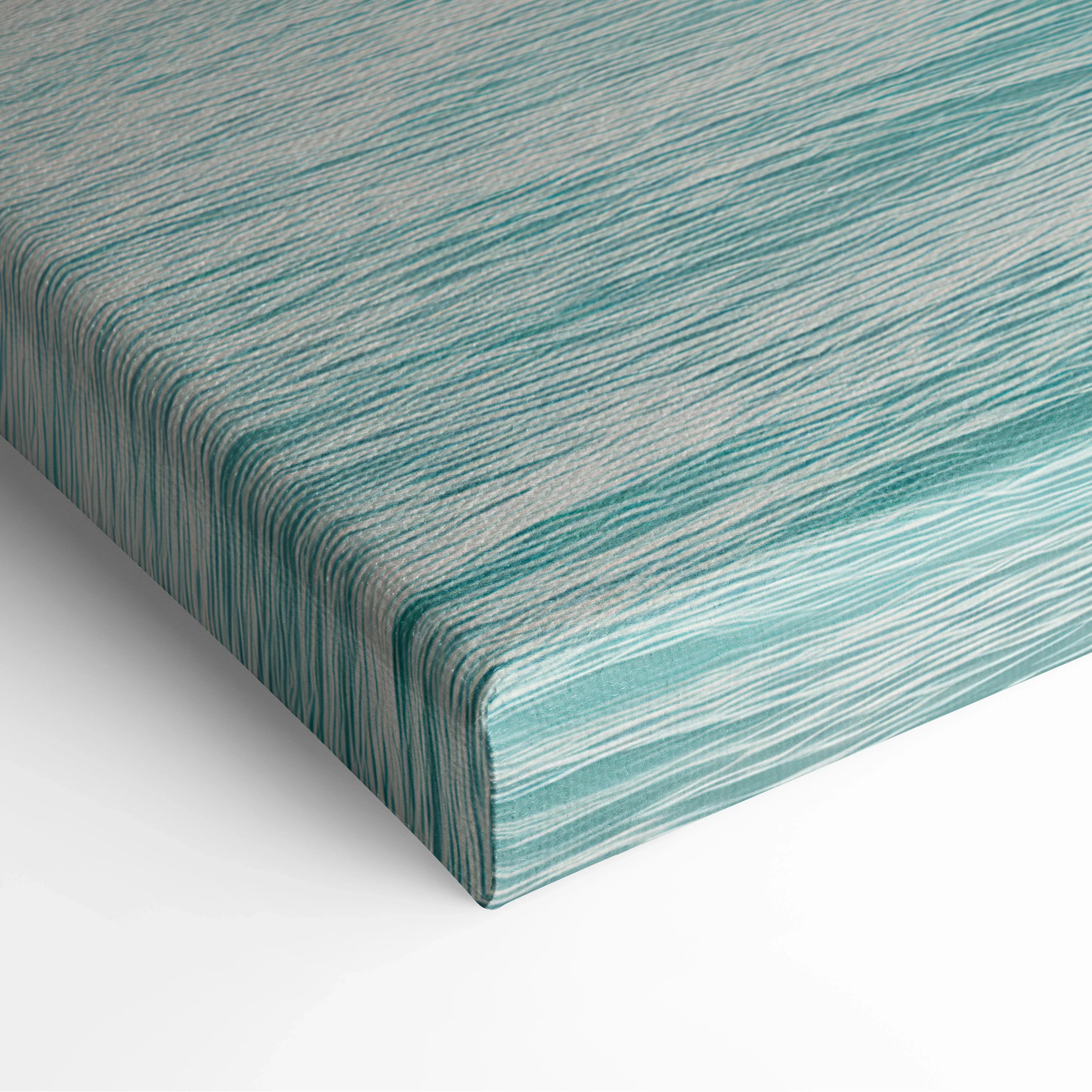 Canvas wall art with turquoise and white brushstroke texture wrapped around edges.