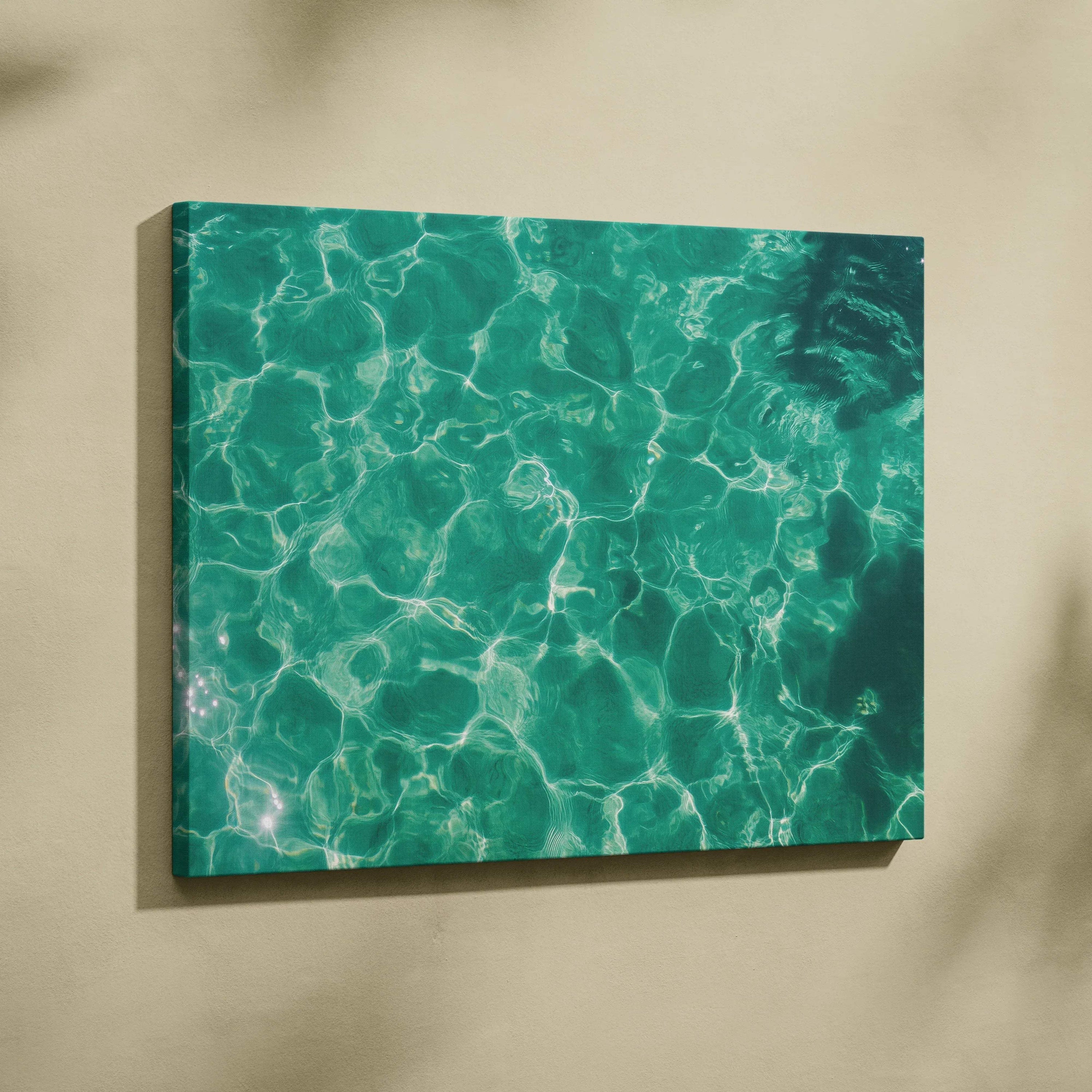 Turquoise sea canvas wall art showing clear tropical water reflections for coastal decor.