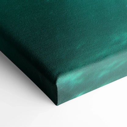 Close-up of a textured canvas corner with deep green and teal hues, highlighting tropical underwater artwork and subtle sun.