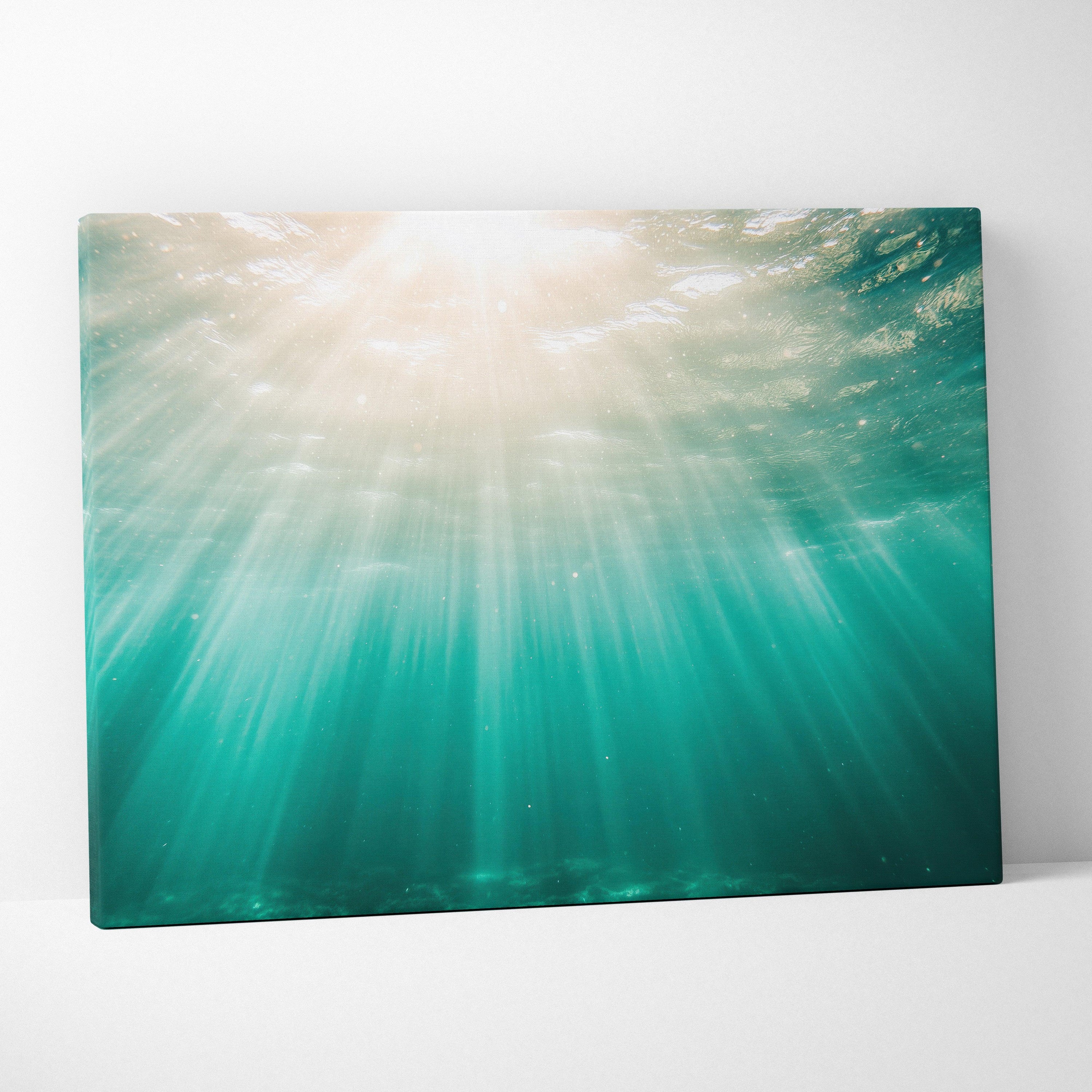 Tropical underwater digital art canvas with turquoise water and sun rays streaming down.