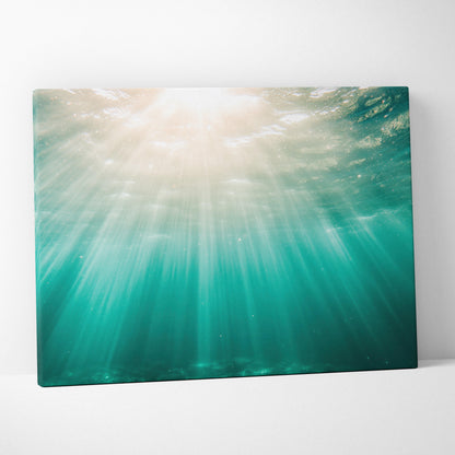Tropical underwater digital art canvas with turquoise water and sun rays streaming down.