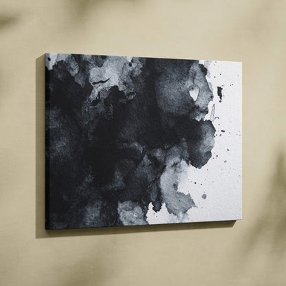 Abstract black and white watercolor digital art on canvas wall art with textured brush strokes.
