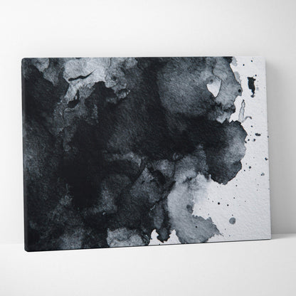 Black and gray abstract watercolor texture on rectangular canvas wall art.