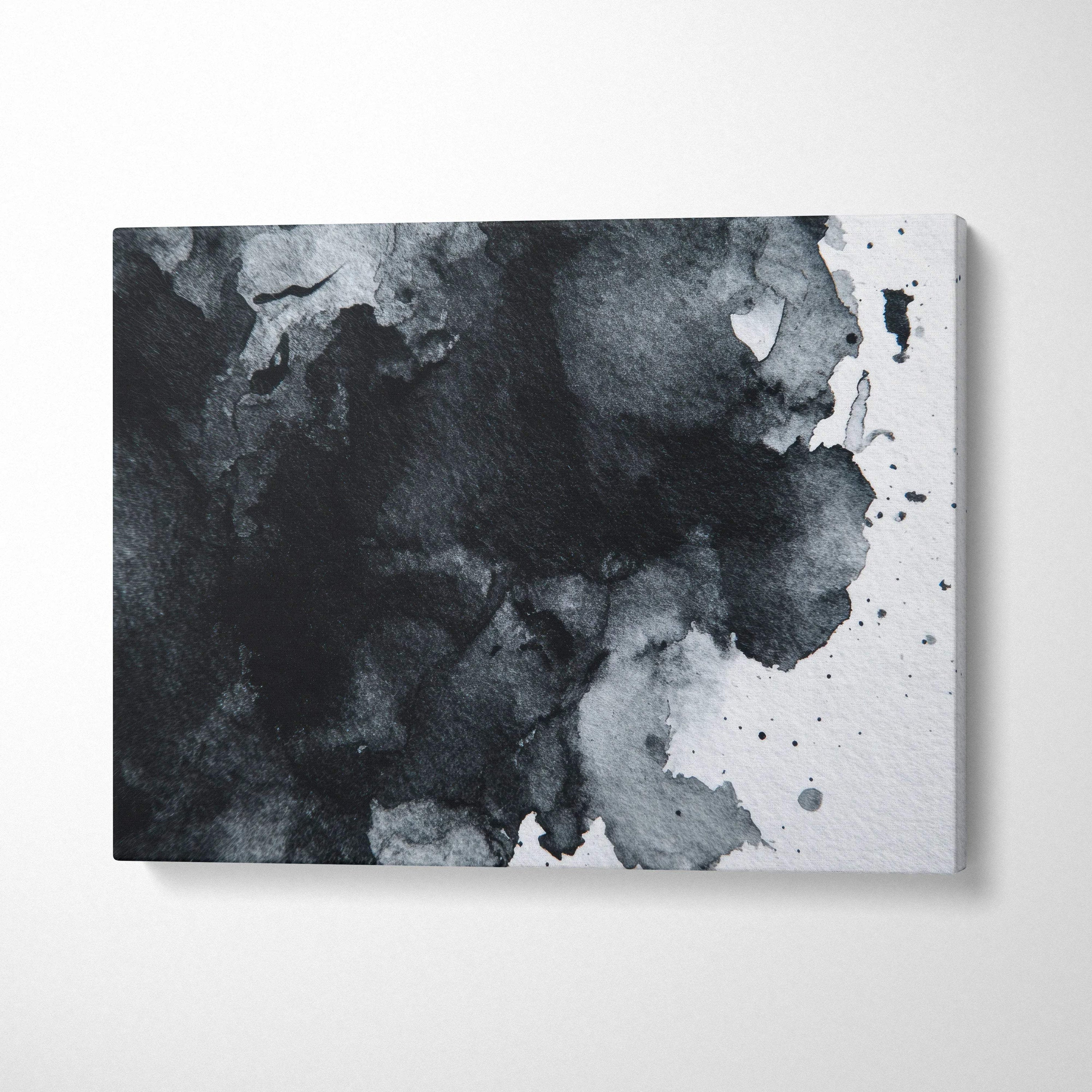 Abstract black and gray watercolor design on modern digital art canvas wall art.