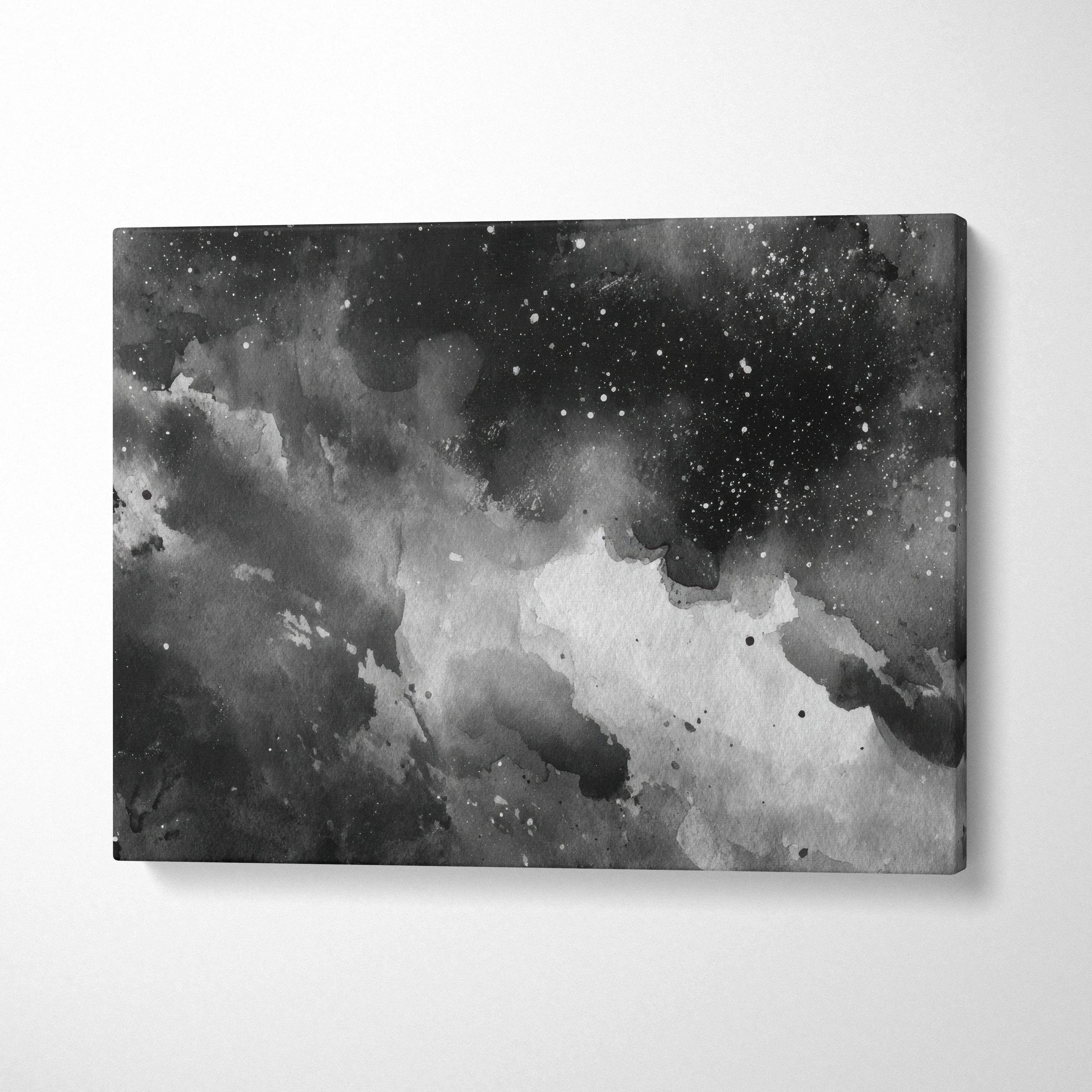 Abstract black and white digital art canvas with swirling cloud-like patterns, wall art canvas print.