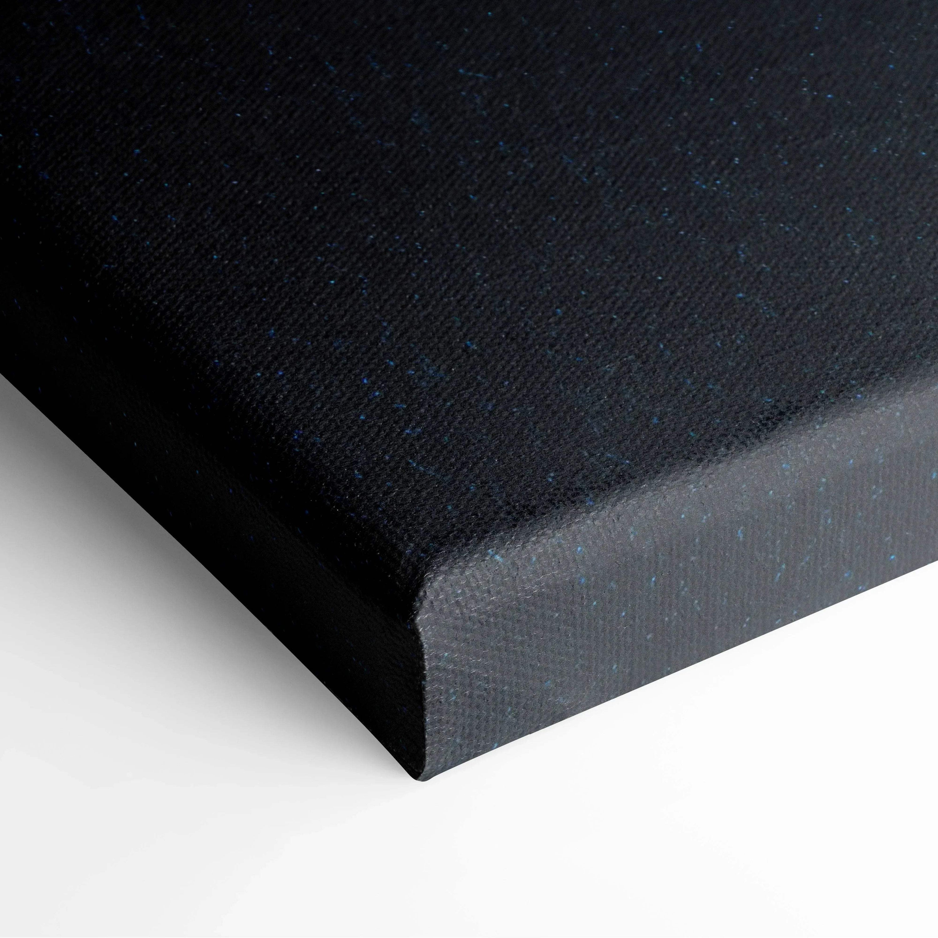 Canvas print with deep black textured surface and subtle blue speckles, vibrant abstract wall art.