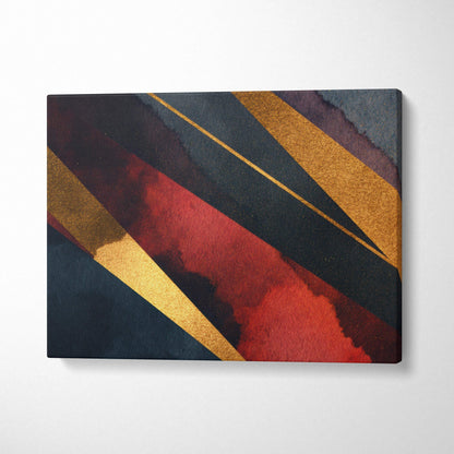 Abstract digital art canvas with bold red, black, and gold geometric shapes, modern wall art decor.