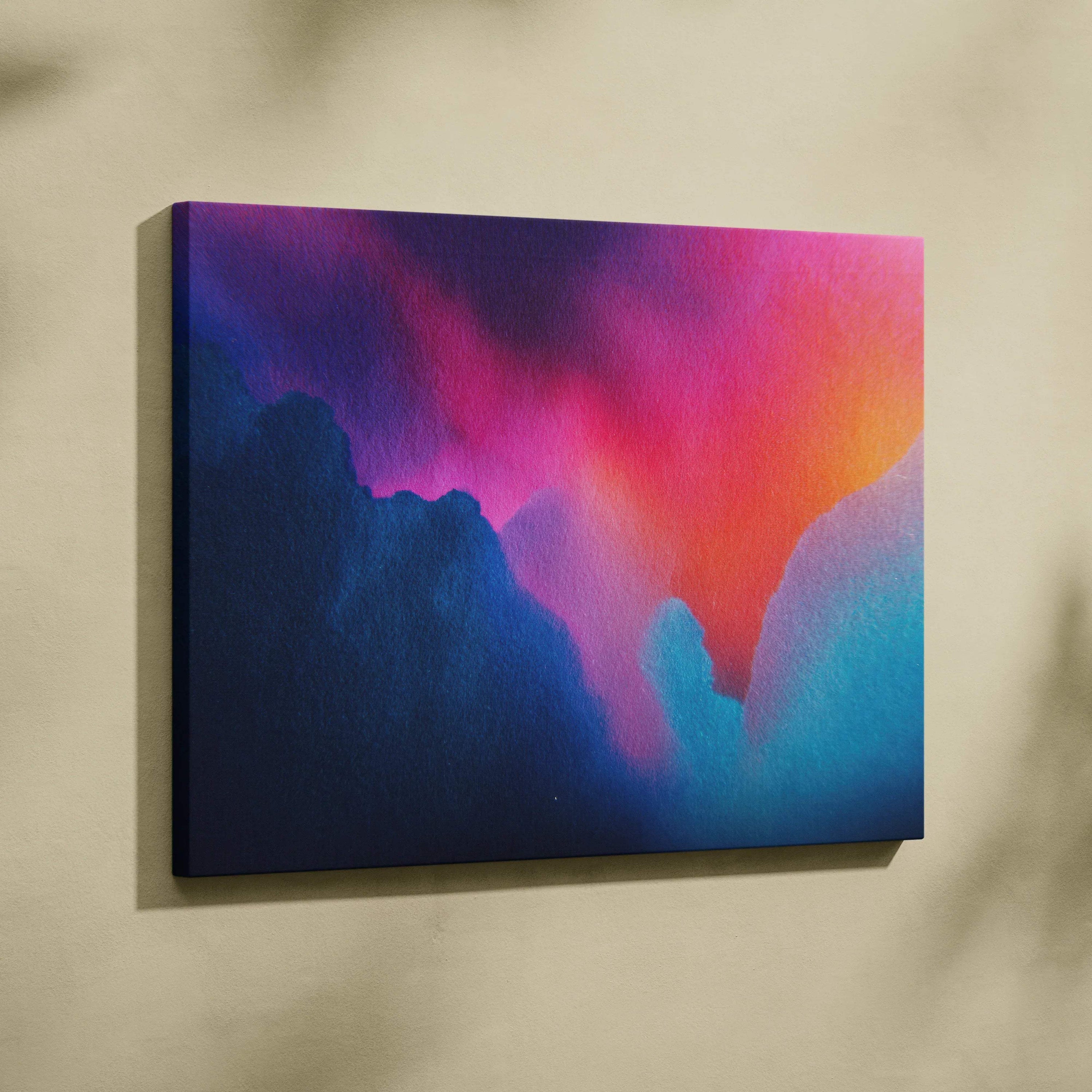Abstract digital art canvas wall decor with vibrant pink, purple, and blue gradient tones.