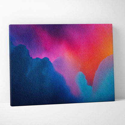 Abstract digital art canvas wall decor with vibrant blue, pink, and orange gradient colors.