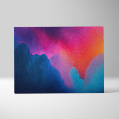 Abstract digital canvas art with vibrant gradient hues of pink, purple, orange, and blue blending in fluid shapes.