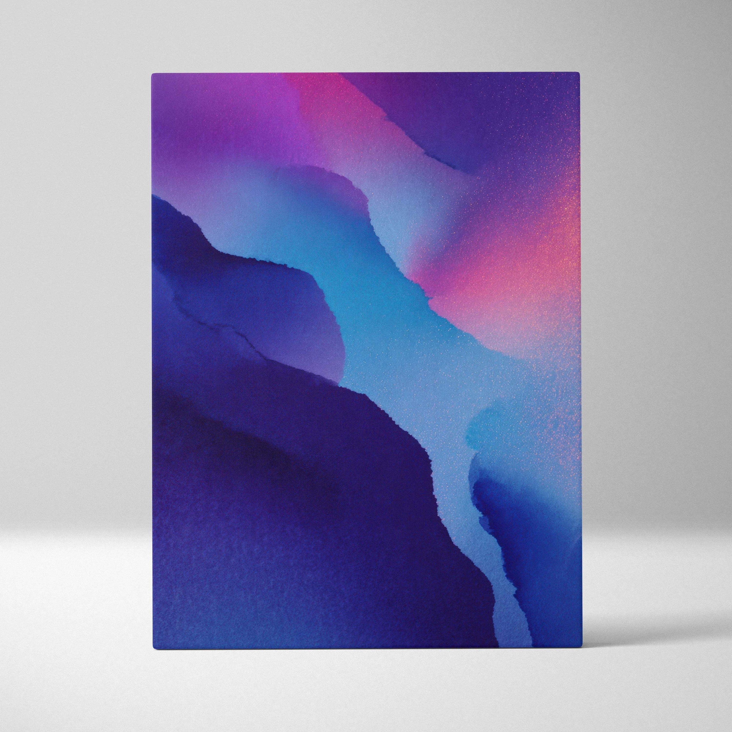 Abstract digital art canvas wall art with flowing gradients in blue, purple, and pink tones.