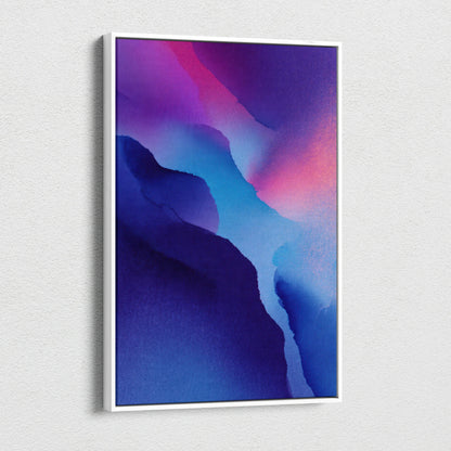 Vertical abstract digital art canvas wall art with vibrant blue and purple tones.