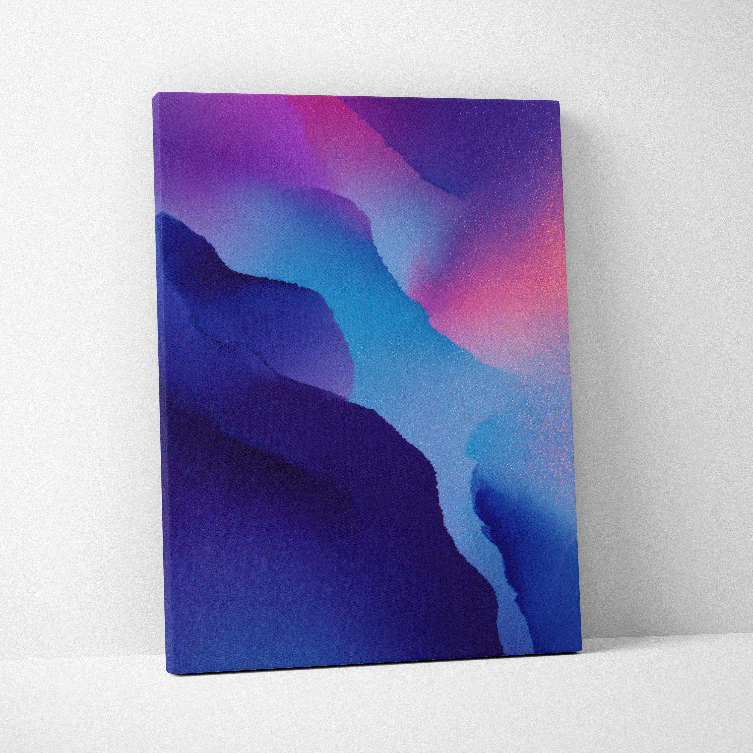 Abstract digital art canvas with vibrant purple, blue, and pink gradient design, modern wall art.