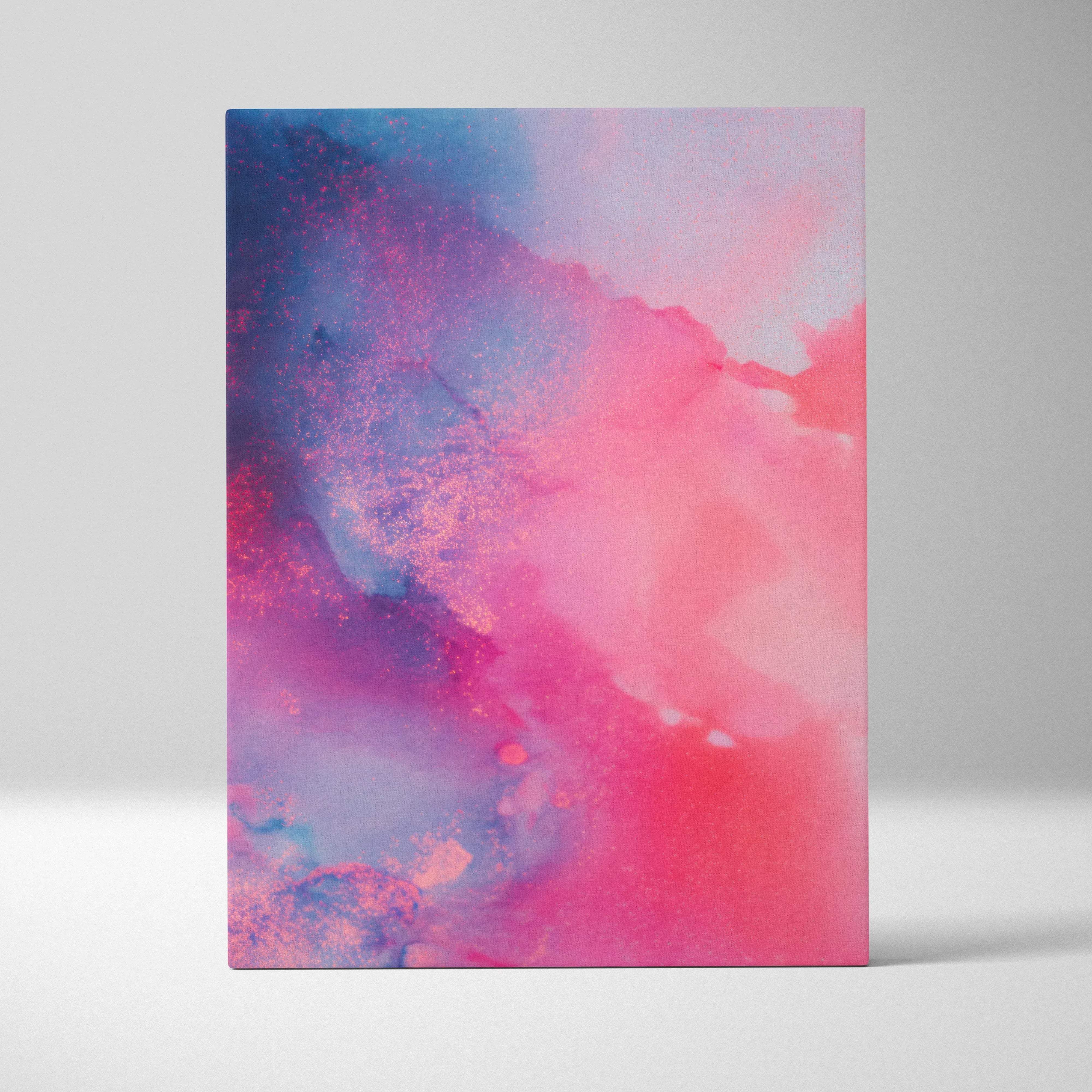 Rectangular canvas wall art with vibrant abstract watercolor design in pink magenta and deep blue sunset hues