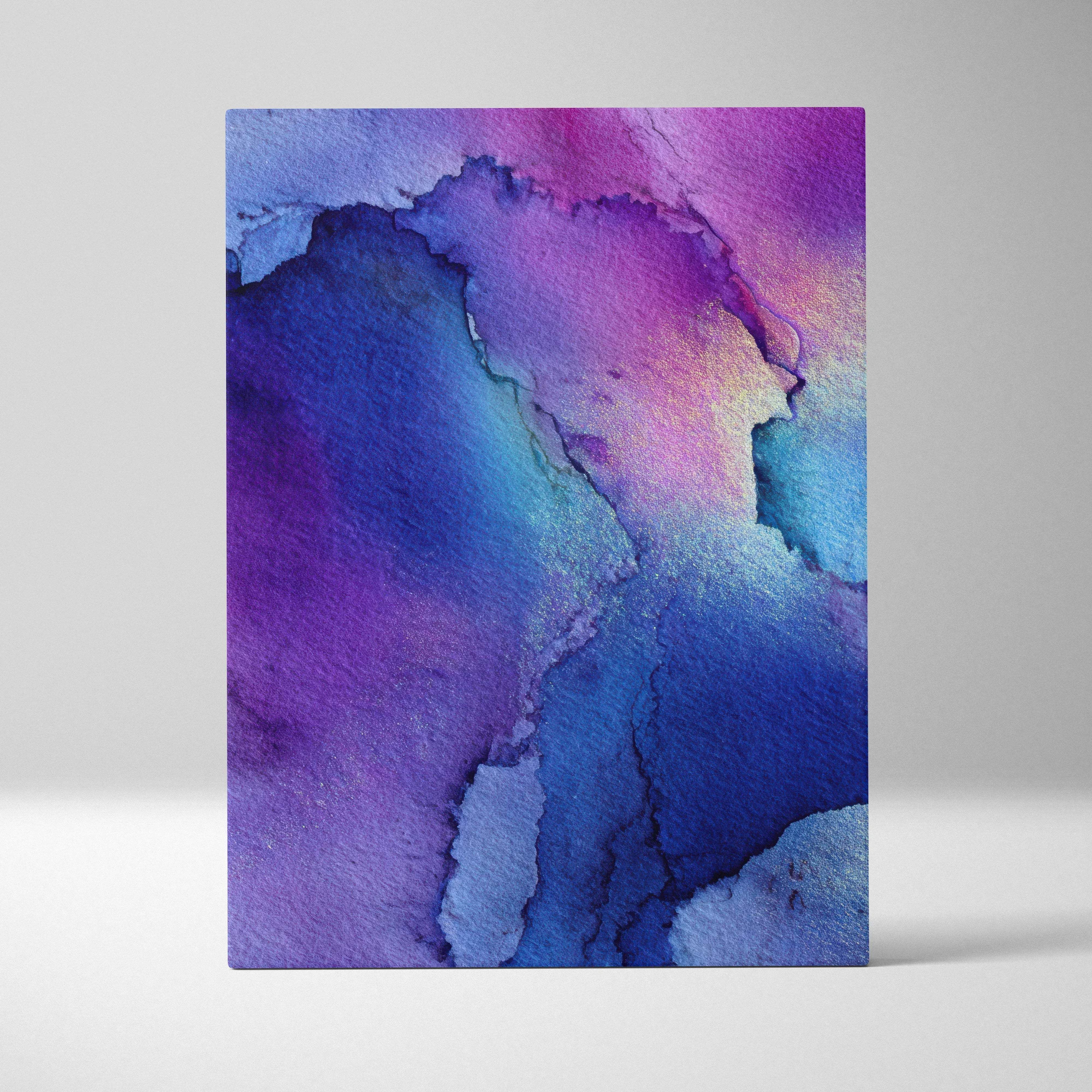 A rectangular canvas wall art featuring vibrant purple blue abstract fluid watercolor design for modern decor