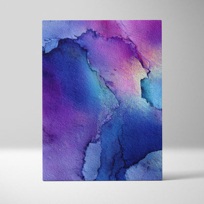 Abstract digital art canvas wall art with blue and purple watercolor texture.