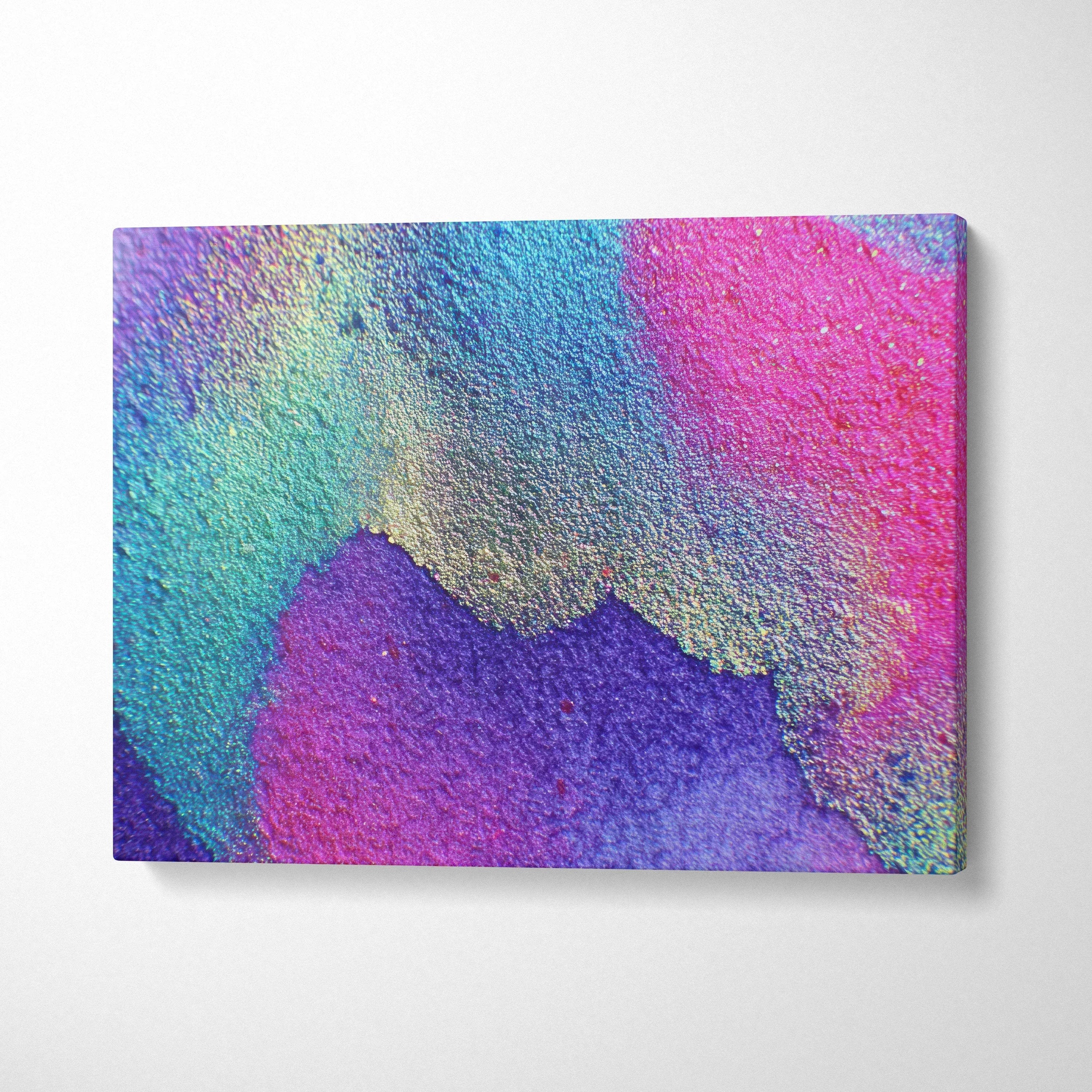 Abstract colorful textured canvas art with blue, pink, purple, and green hues wall art.