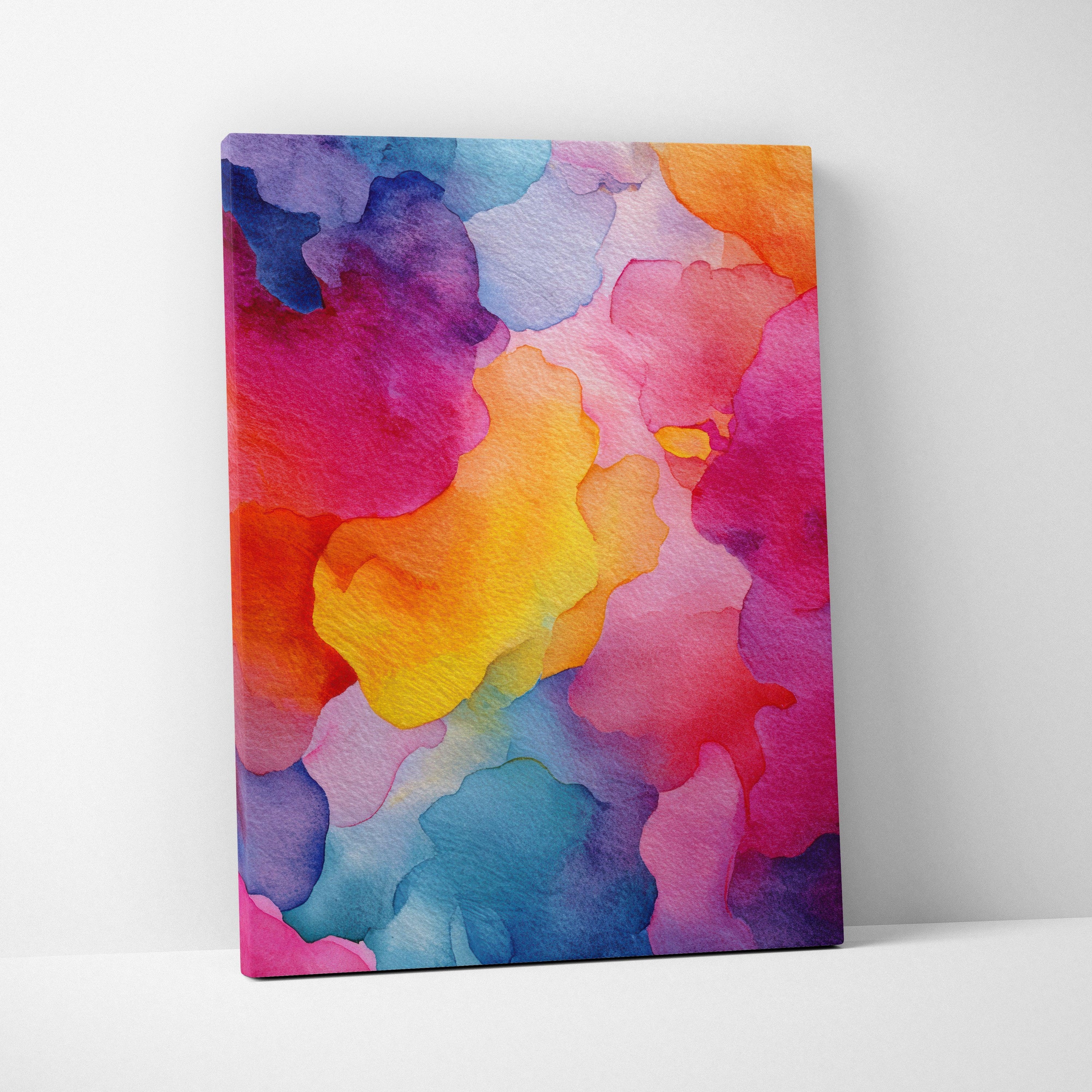 Abstract multicolor digital art on vibrant canvas wall art with fluid watercolor textures.