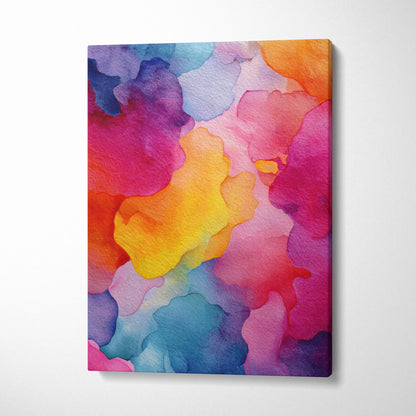 Abstract colorful watercolor design on vertical canvas wall art print.