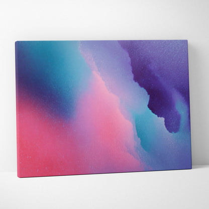 Abstract canvas wall art with blended shades of pink, purple, and blue in smooth, flowing shapes.