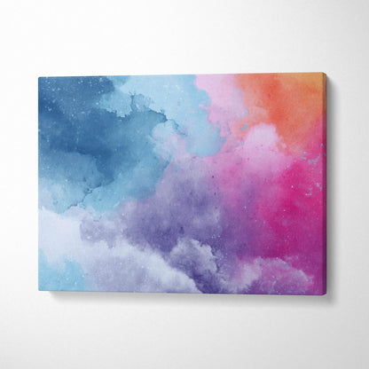 Abstract canvas wall art with blue, purple, pink, and orange cloud-like digital design.