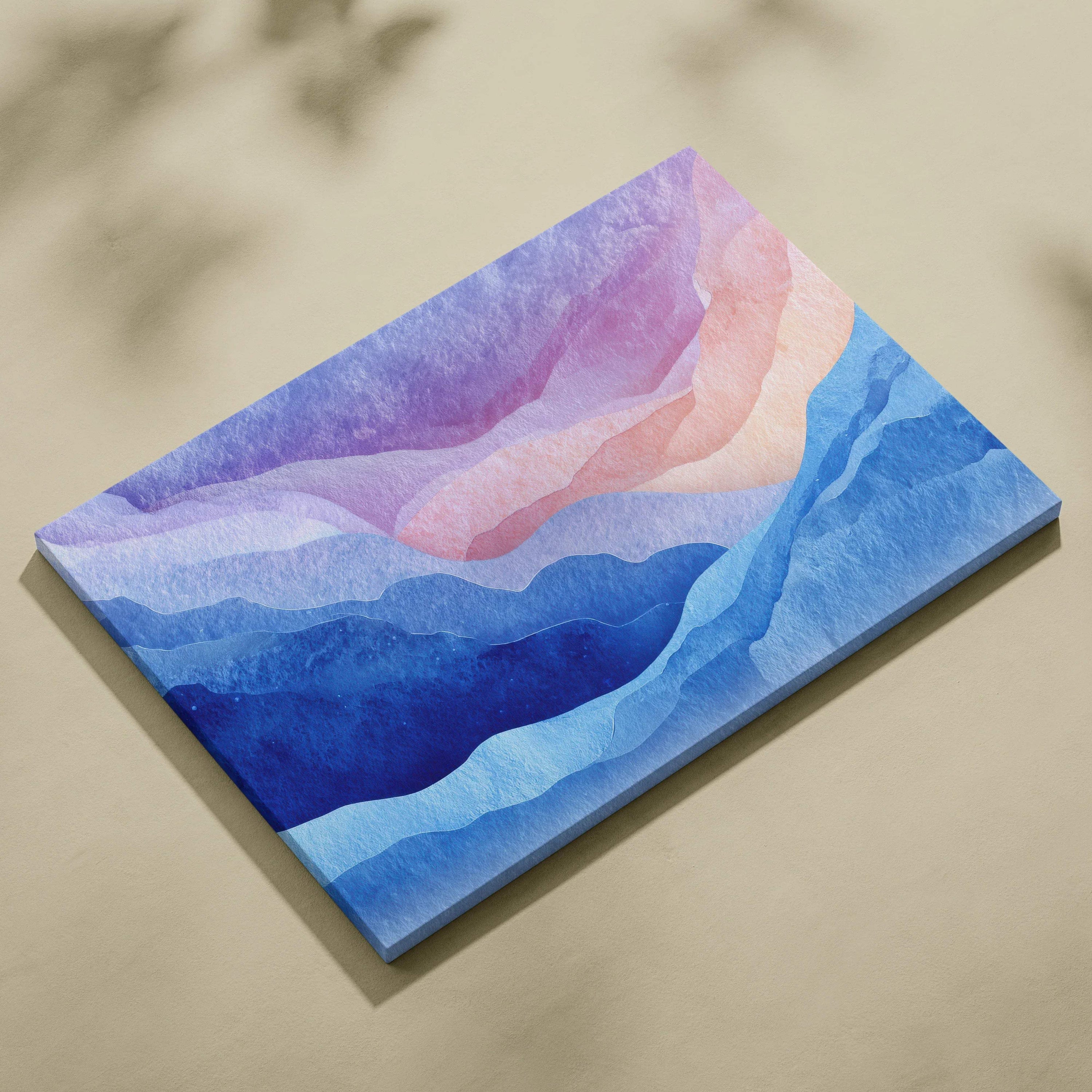 Colorful abstract mountain landscape on vibrant modern canvas wall art print.