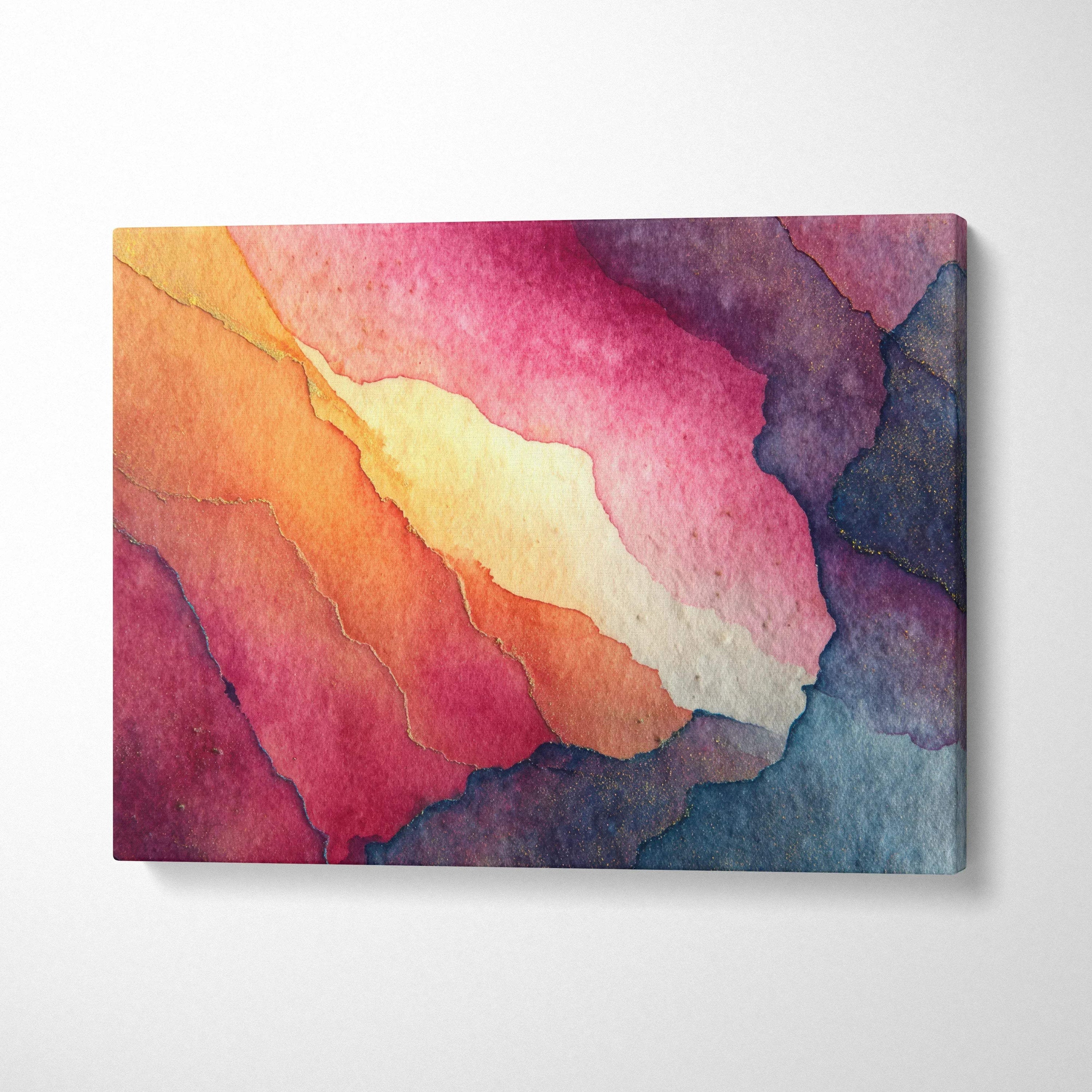 Abstract colorful digital canvas wall art with vibrant shades of red, orange, pink, and blue.