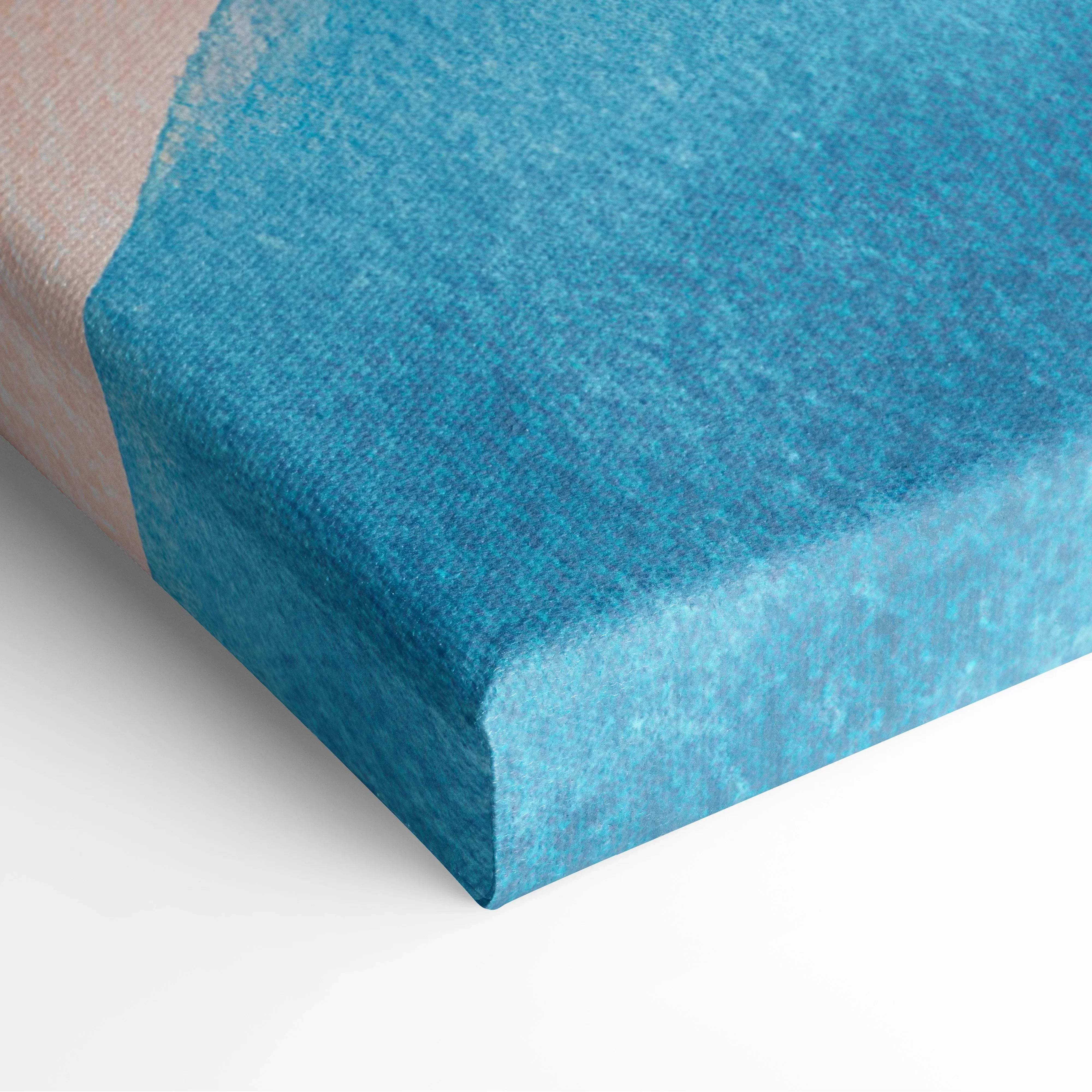 Abstract landscape canvas wall art in blue with subtle gradient and textured weave creating a bright energetic mood