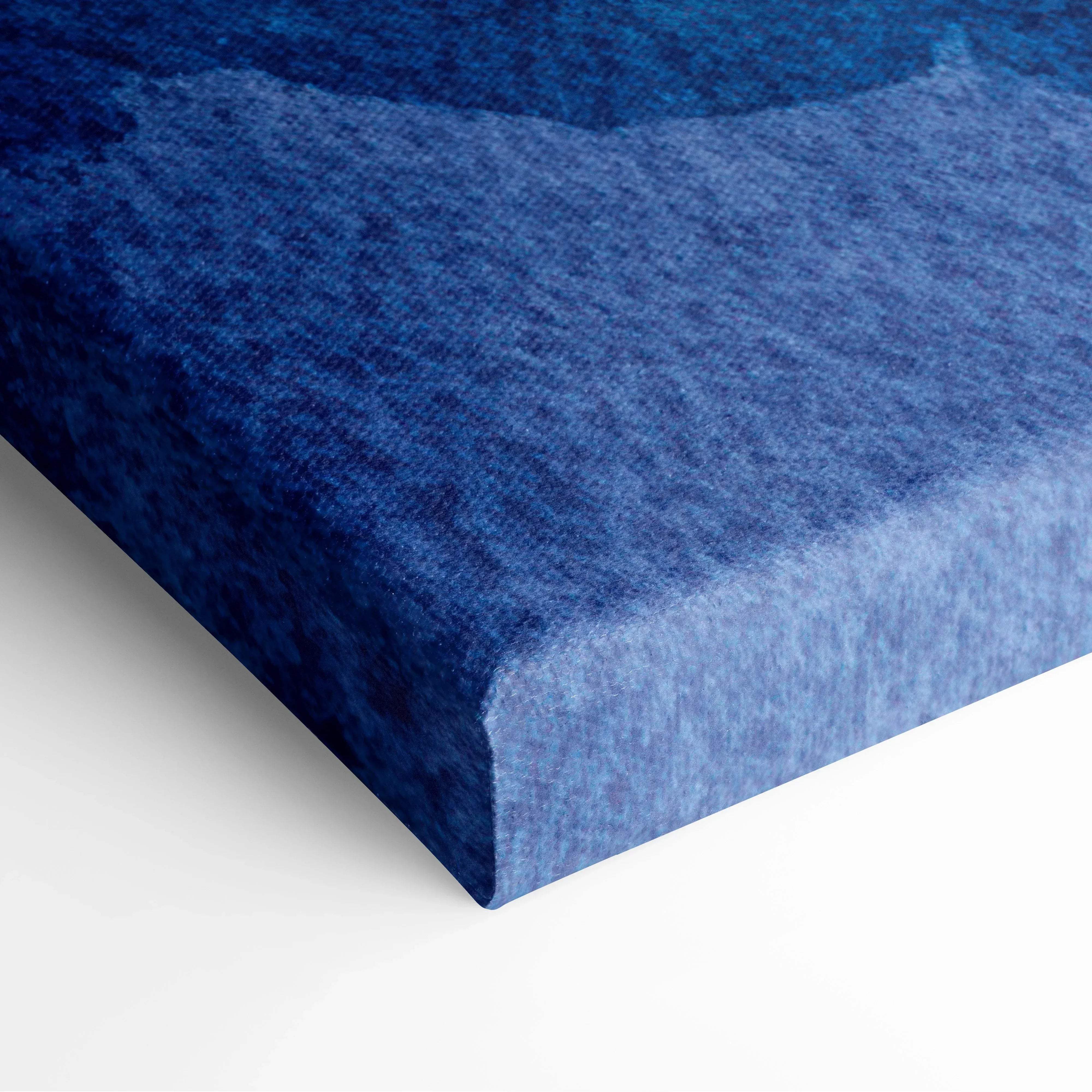 Abstract watercolor waves canvas wall art featuring blue velvet textured gradient finish in vibrant blues and oranges