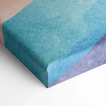 Close-up of a stretched canvas corner with abstract blue and purple digital art texture.