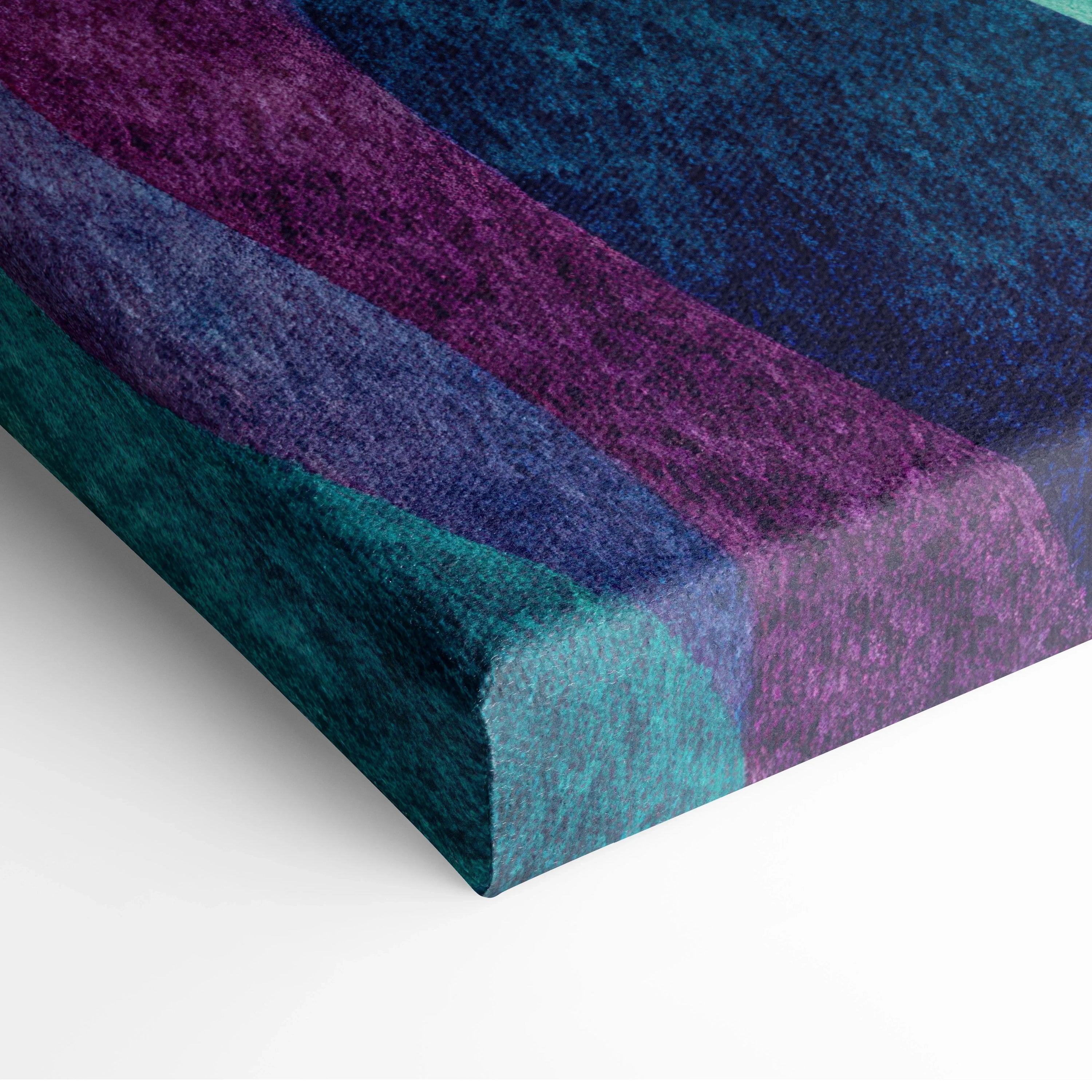 Vibrant abstract digital canvas art with rich blue, purple, and teal hues on textured wall art canvas.