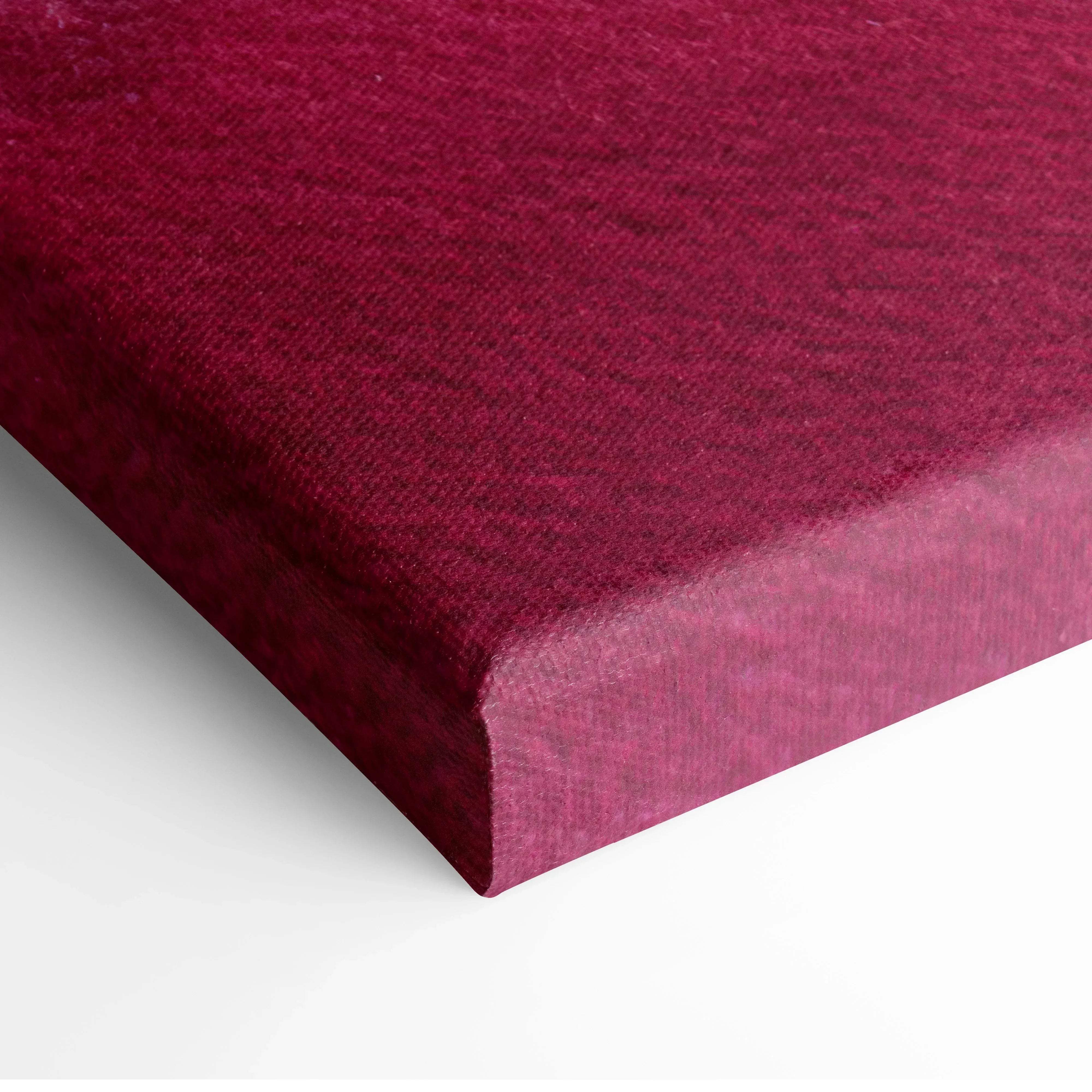 Deep burgundy canvas wall art with textured fabric surface featuring dreamy abstract sunset sky gradient clouds
