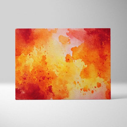 Abstract digital canvas wall art with vibrant red, orange, and yellow watercolor textures.
