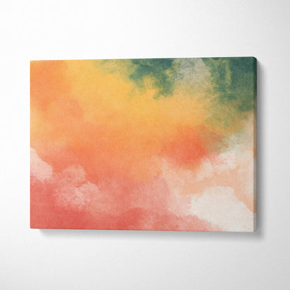 Rectangular watercolor gradient canvas wall art with soft warm oranges pinks and cool greens abstract coral peach green tones