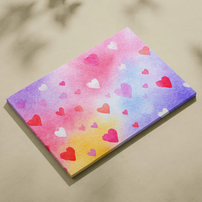 Colorful abstract heart pattern canvas art with pink, red, white, and purple tones wall art.