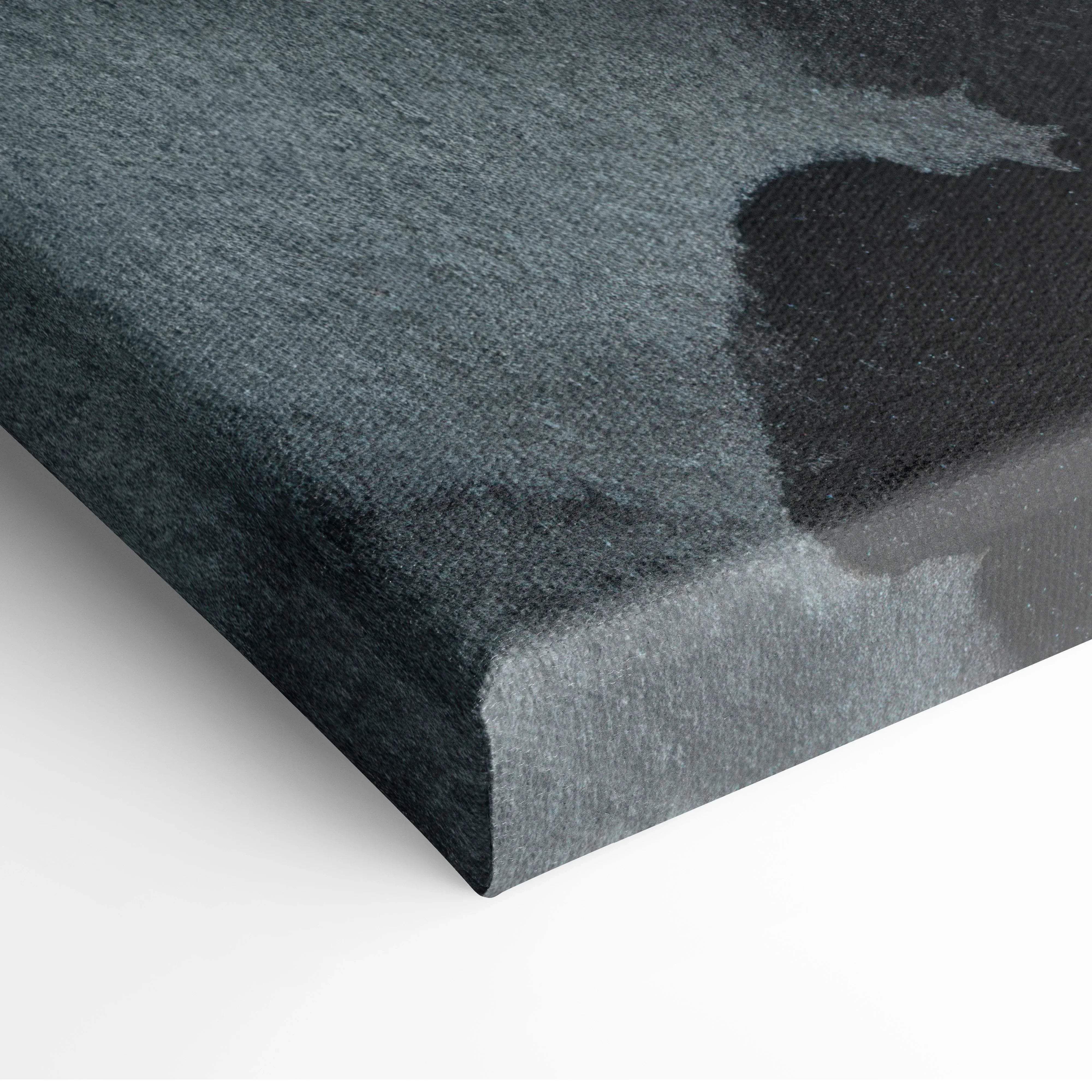 Nature inspired abstract canvas wall art with dark gray textured surface and subtle black abstract paint strokes