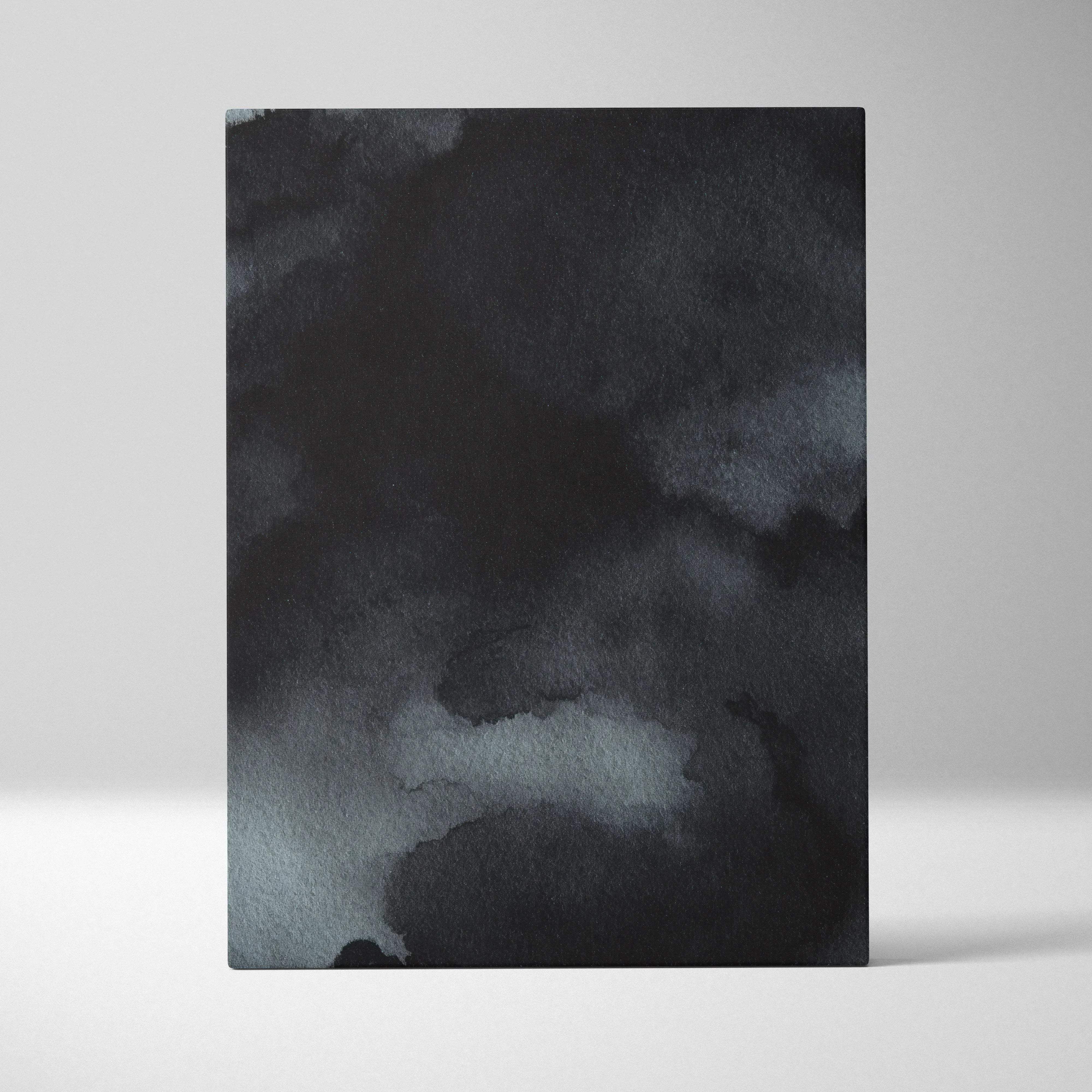 Nature inspired abstract canvas wall art with black and gray watercolor moody night scene landscape design