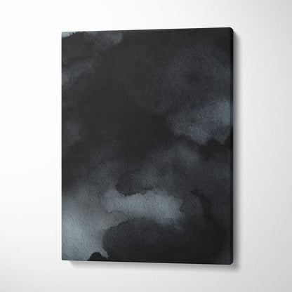 Abstract black and gray textured canvas art with a smoky, nature-inspired design on vertical wall art canvas.