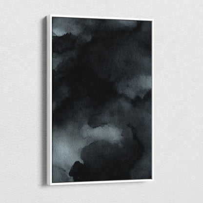 Abstract black and gray watercolor texture on vertical canvas wall art.