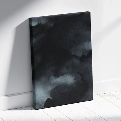 Abstract nature-inspired dark moody tones on vertical canvas wall art with cloud-like textures.