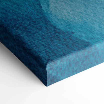 Blue-toned abstract digital art on textured canvas wall art with modern design elements.