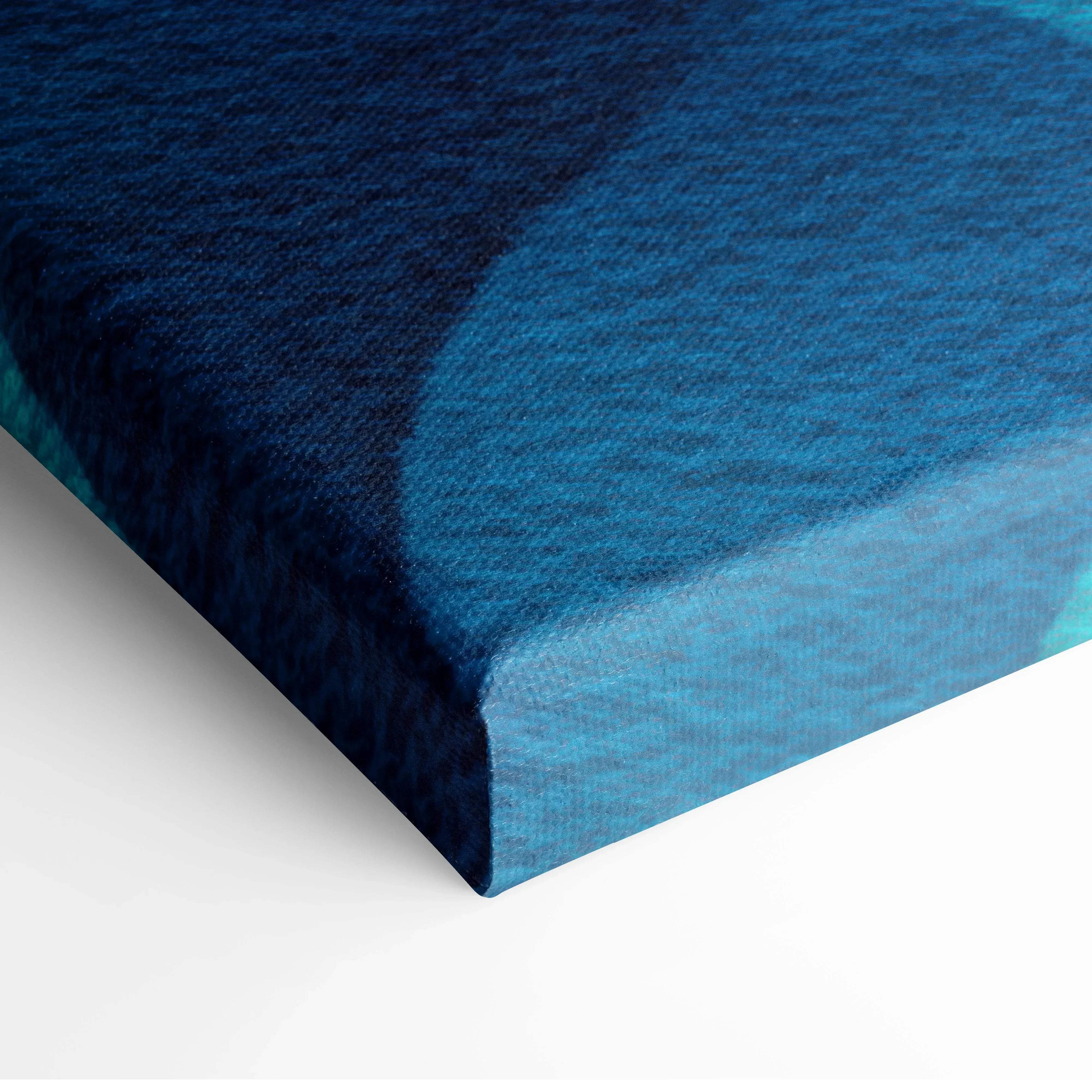 Textured canvas wall art with deep navy to bright teal gradient featuring modern abstract blue teal and yellow wave forms