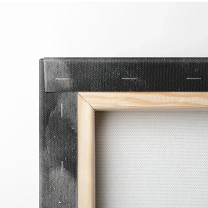 Close-up of natural wood frame and blank white canvas for wall art and canvas art display.