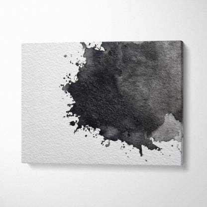 Abstract black ink splash on white textured canvas wall art with modern digital design.
